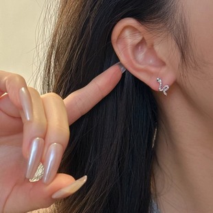 十里间【mini蛇～有耳夹】甜美小清新亮晶晶小蛇银针耳钉小钻耳环