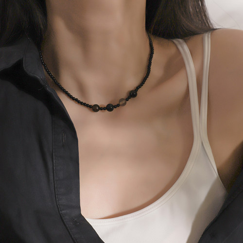 十里间百搭少女黑色串珠项链