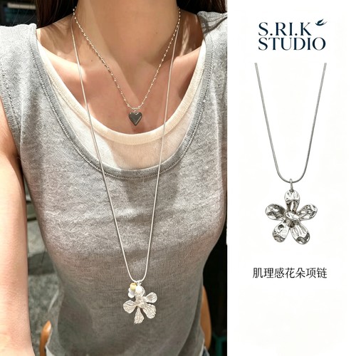 十里间【花束】甜美小清新花朵项链百搭抽绳百搭气质毛衣链