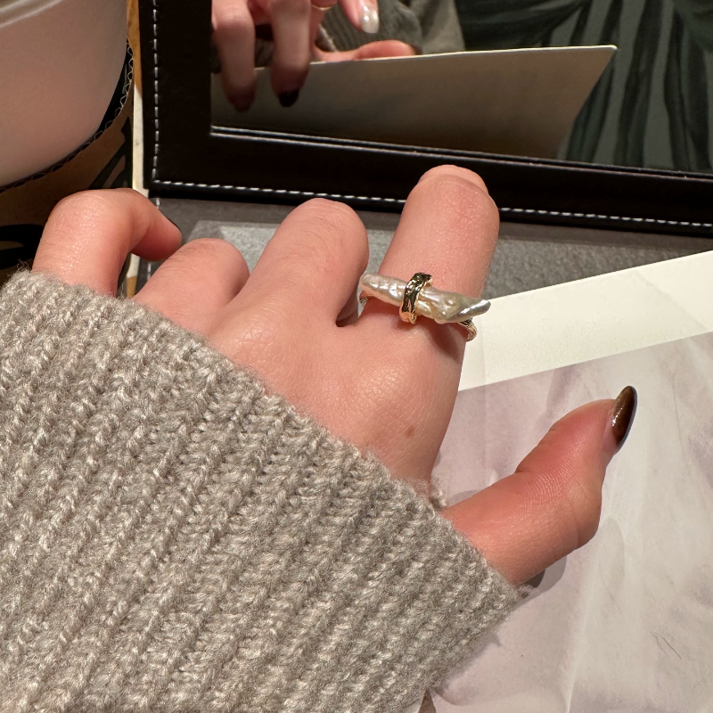 十里间【真珍珠｜宫廷遗珠】中古浪漫巴洛克淡水珍珠开口戒指