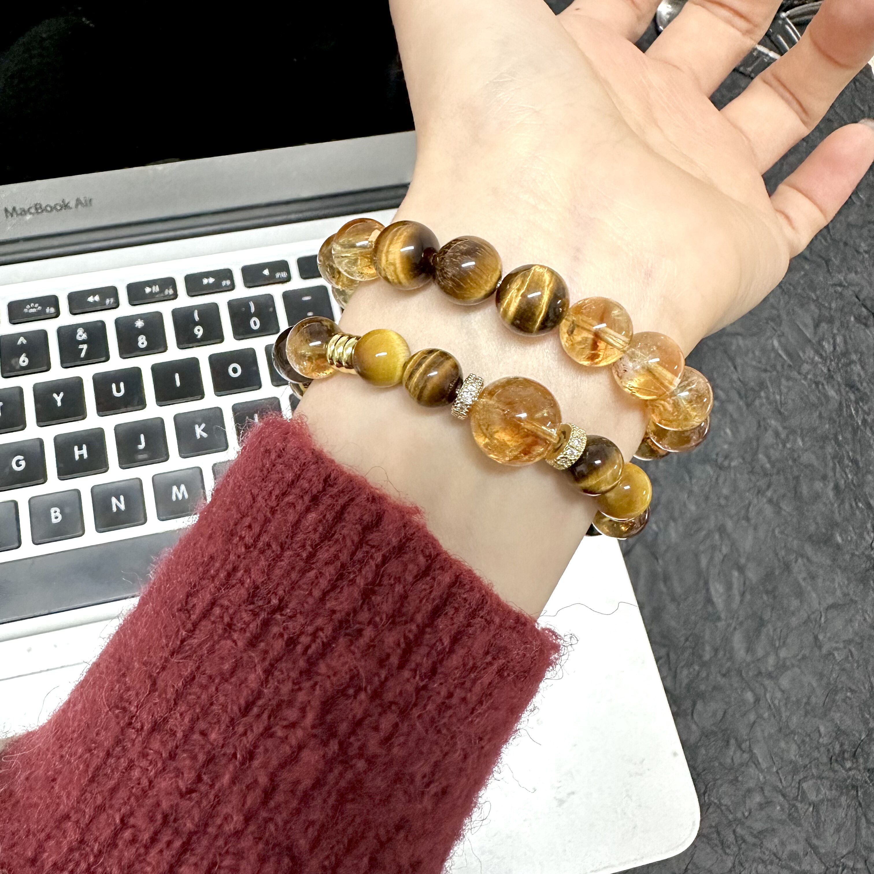 十里间【高货大颗虎眼石 实拍】茶晶天然石黄晶手链禅意手串