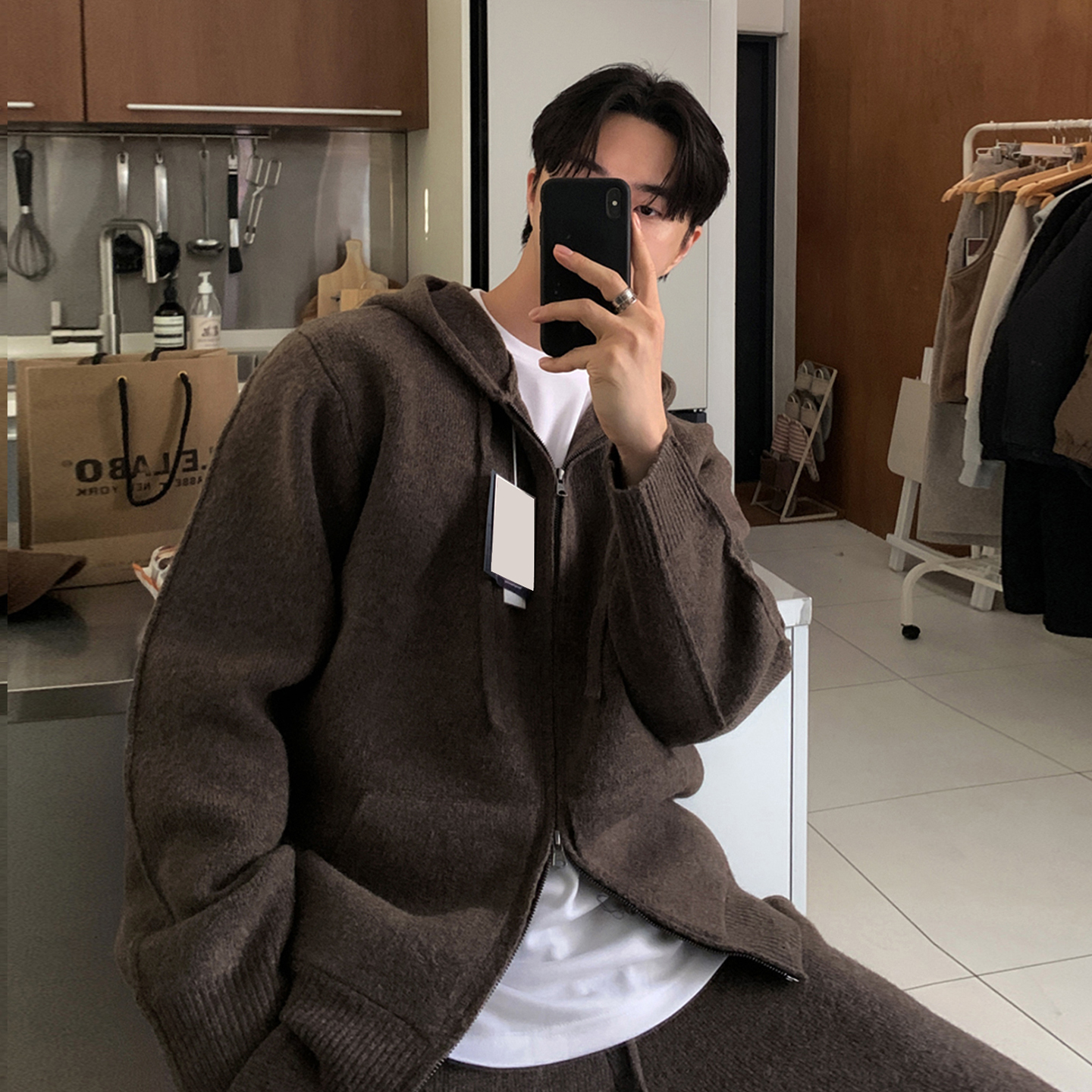 连帽针织衫外套男士宽松休闲