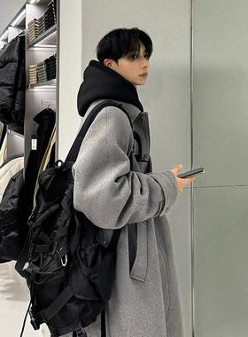 ASCLO&QIAO韩系潮流保暖中长款毛呢大衣休闲宽松大码过膝呢外套