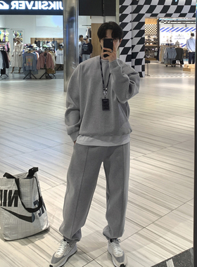 ASCLO&QIAO秋季休闲灰色卫衣卫裤男重磅简约百搭宽松圆领运动套装