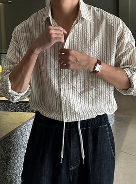 ASCLO&QIAO秋季条纹长袖衬衫男小众痞帅休闲衬衣韩系春秋百搭上衣