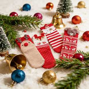 2026年新年圣诞卡通袜子女可爱韩版 中筒袜日系女生甜美带耳朵过年