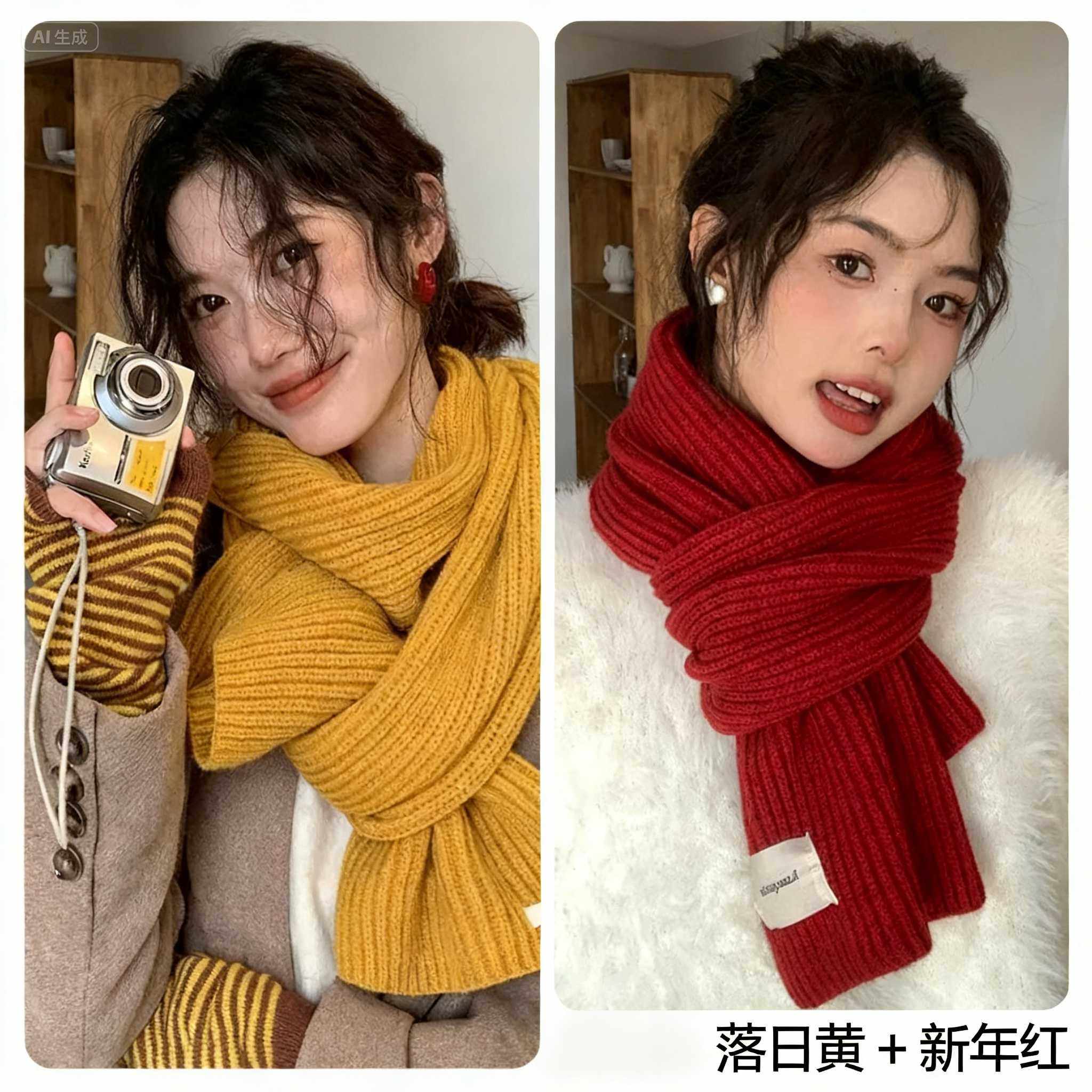新年红色针织围巾女款2026年新款冬保暖加厚圣诞围脖韩版高级感,居家日用,保暖披肩,淘宝优惠券,粉丝福利购,淘宝优惠卷