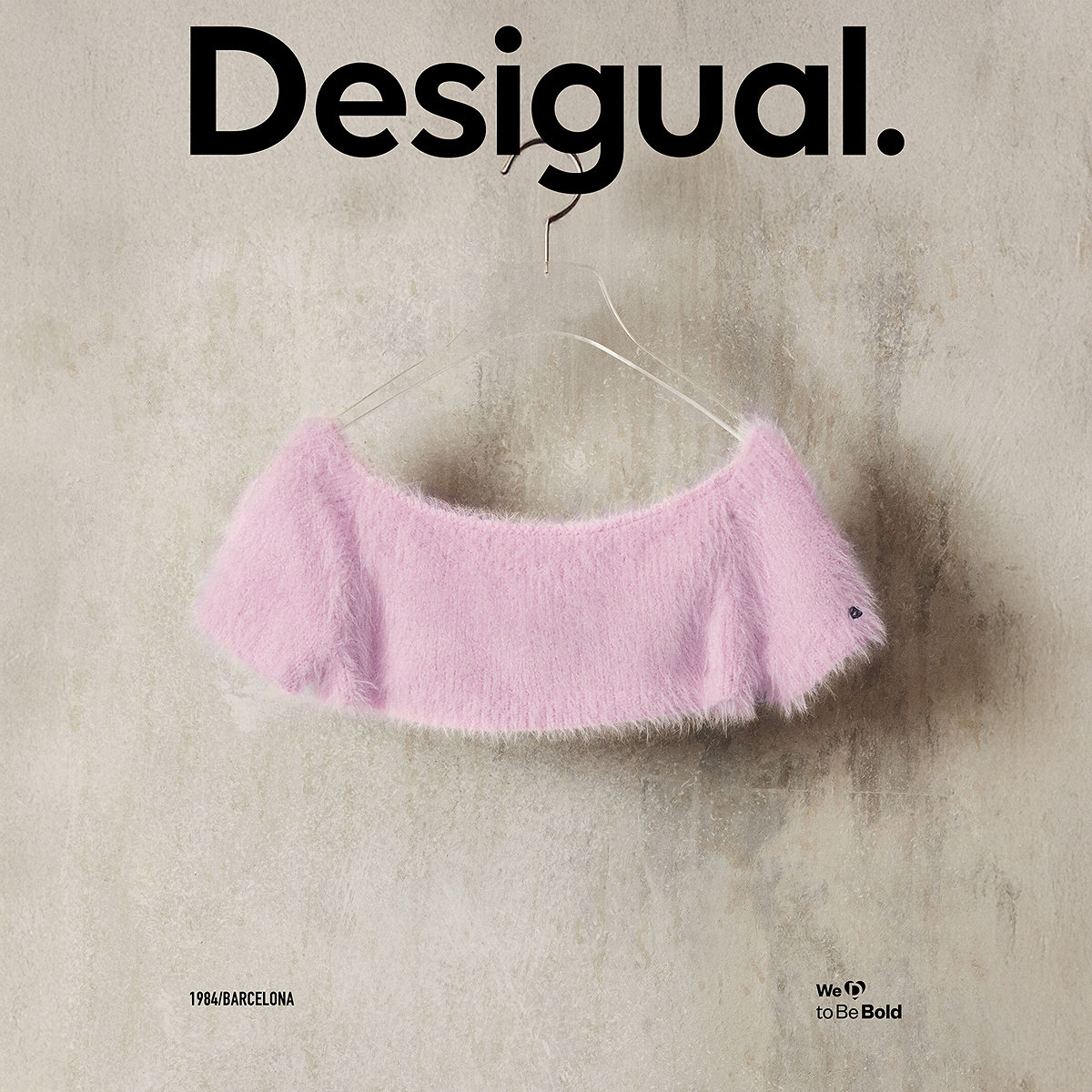 Desigual26春夏新品Studio系列淡粉色马海毛系列混纺短袖露脐T恤