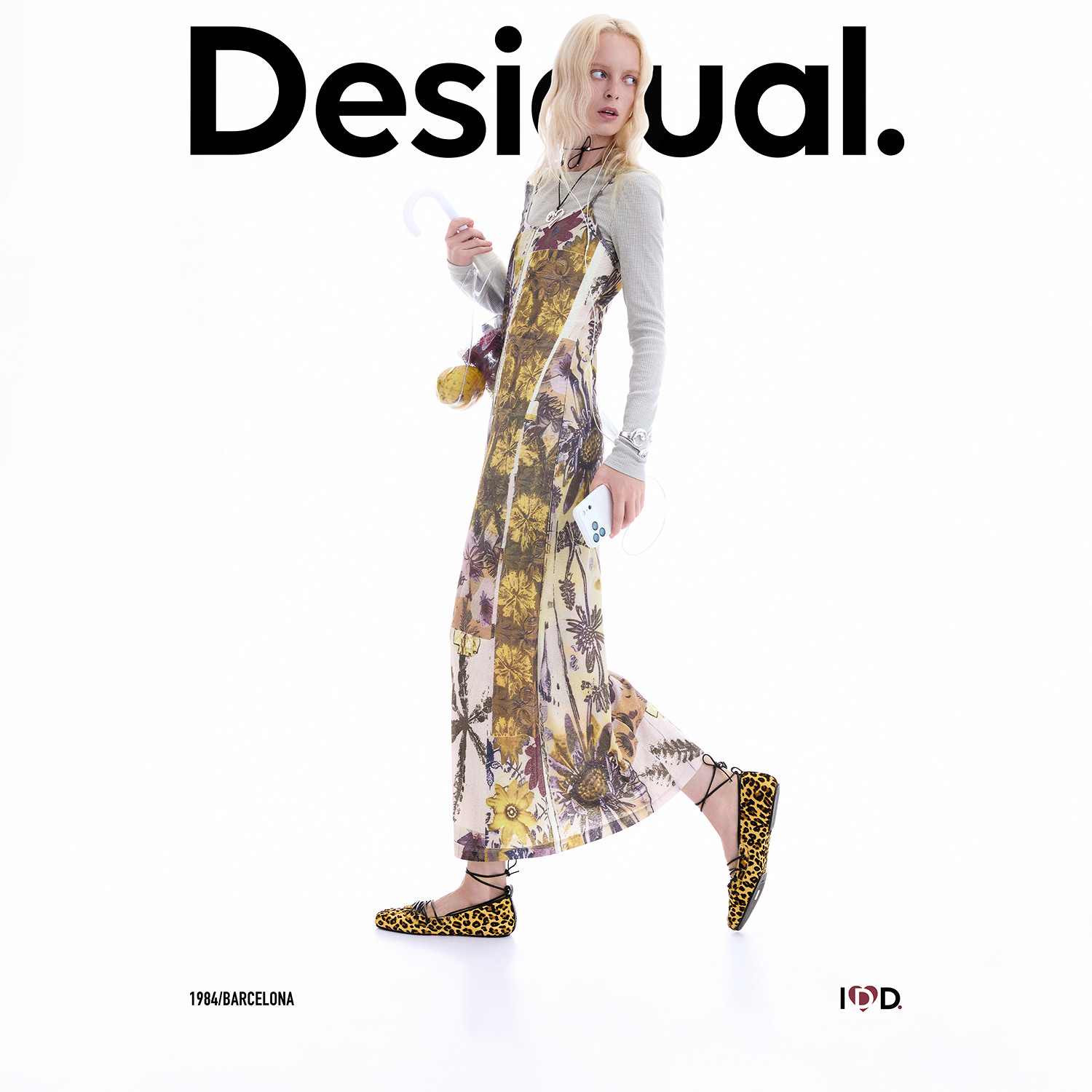 Desigual26秋冬新品弹力修身印花吊带两件套连衣裙
