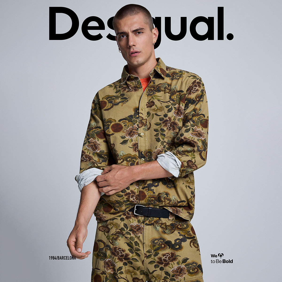 Desigual26秋冬新品宽松复古花卉印花长袖男式衬衫外套