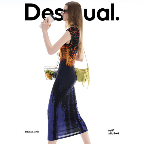 【LACROIX联名】Desigual26春夏新品抽象彩色印花半高领连衣裙