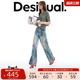牛仔裤 Desigual26春夏新品 牛仔彩色油漆涂鸦设计宽松阔腿女式