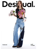 Desigual's new elastic and slimming short-sleeved women's T-shirt with floral print knot design thumbnail 3