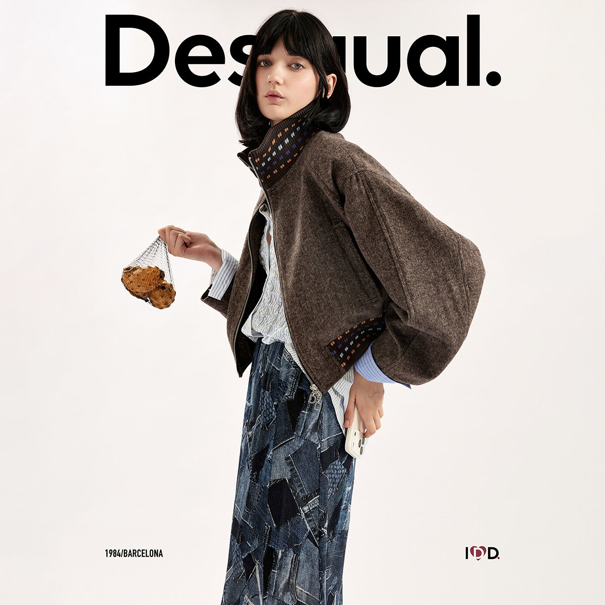 【超能小太阳】Desigual撞色针织立领女式毛呢大衣外套