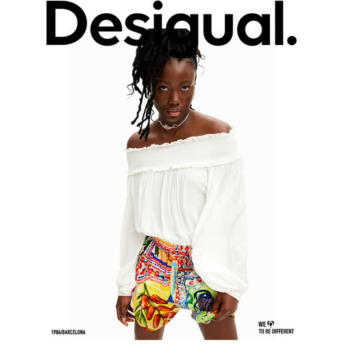 Desigual【Stella Jean设计师款】热带风拼接收腰连体短裤