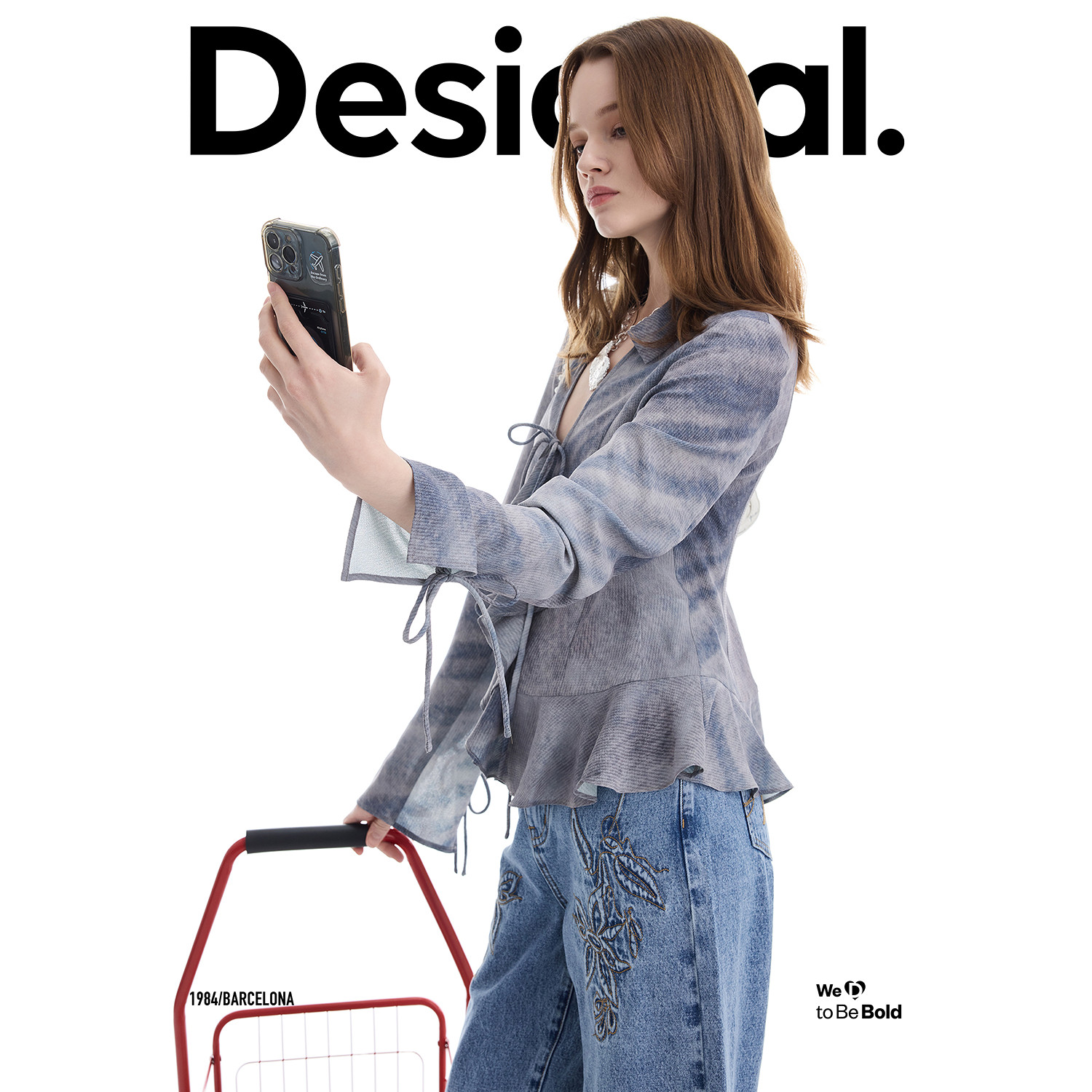 Desigual26春夏新品雪纺灰色仿牛仔渐变印花女式衬衫