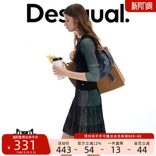 针织衫 Desigual26春夏新品 女式 撞色坑条圆领长袖 弹力修身