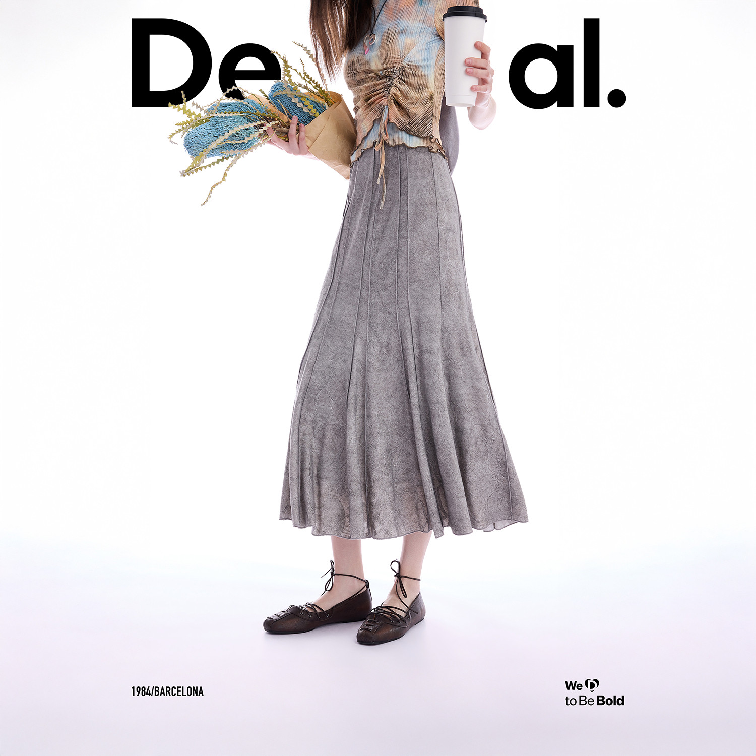 【超能小太阳】Desigual提花长款密拷拼接鱼尾半身裙
