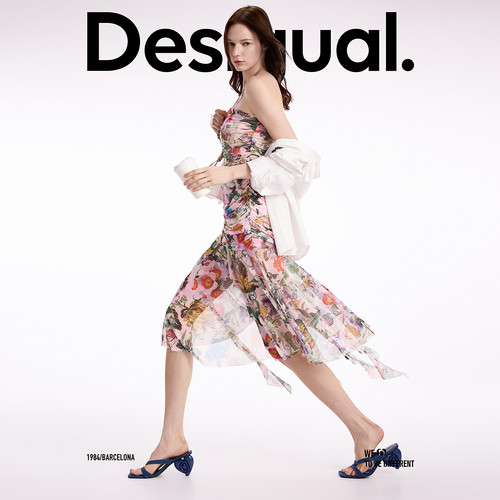 Desigual【明星同款】Lacroix联名花朵不规则网纱连衣裙
