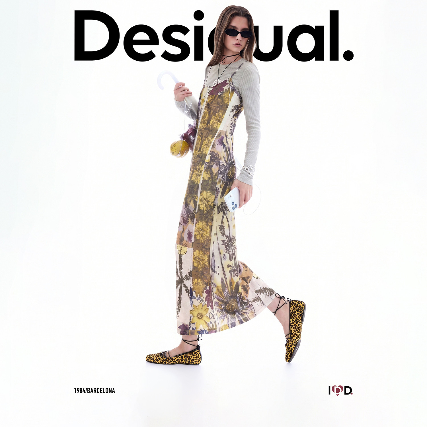 Desigual26秋冬新品弹力修身印花吊带两件套连衣裙