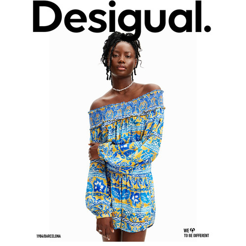 Desigual【Stella Jean设计师款】热带风橡筋收腰连体短裤
