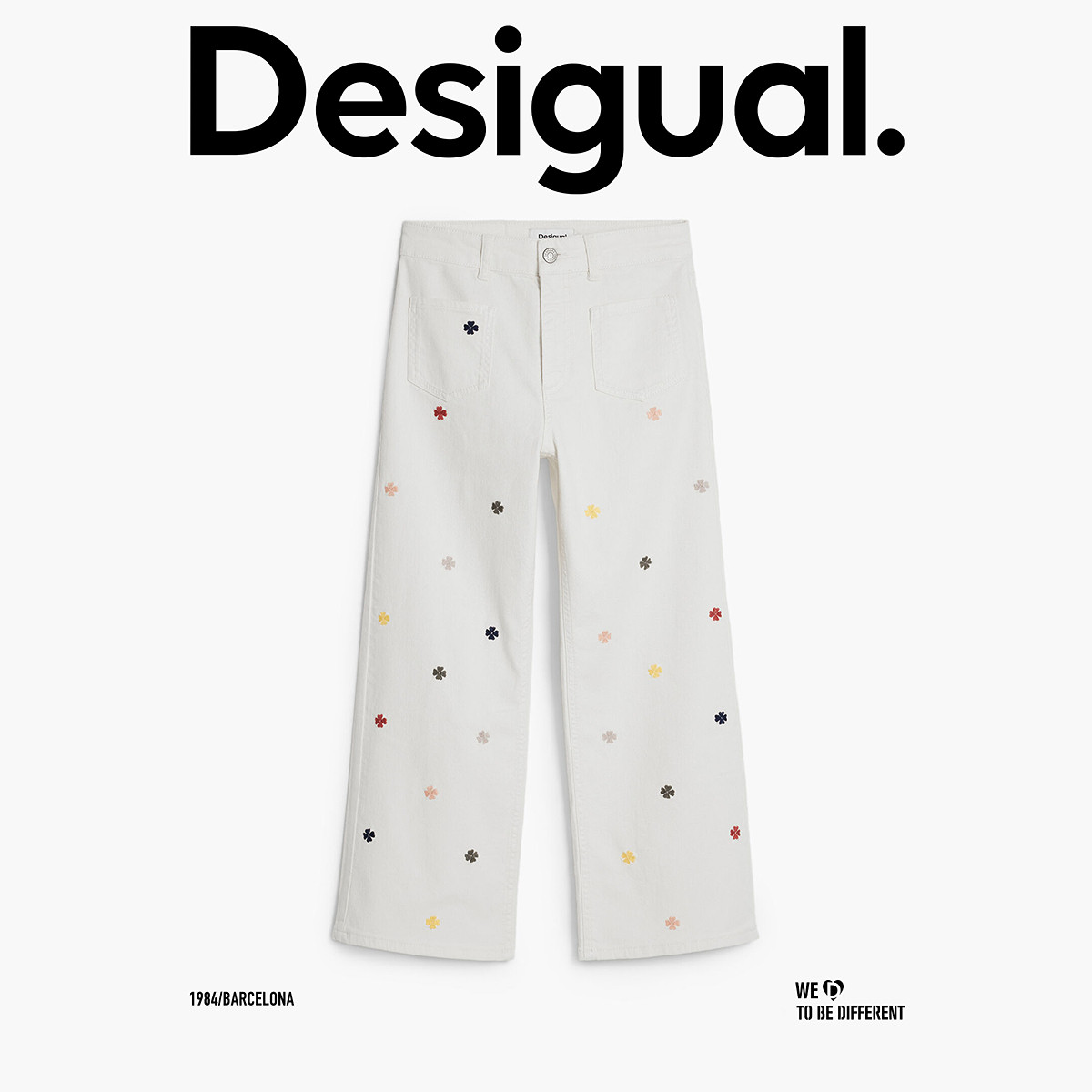 彩色四叶草刺绣【超能小太阳严选】Desigual直筒白色8分 牛仔裤,女装/女士精品,牛仔裤,淘宝优惠券,粉丝福利购,淘宝优惠卷