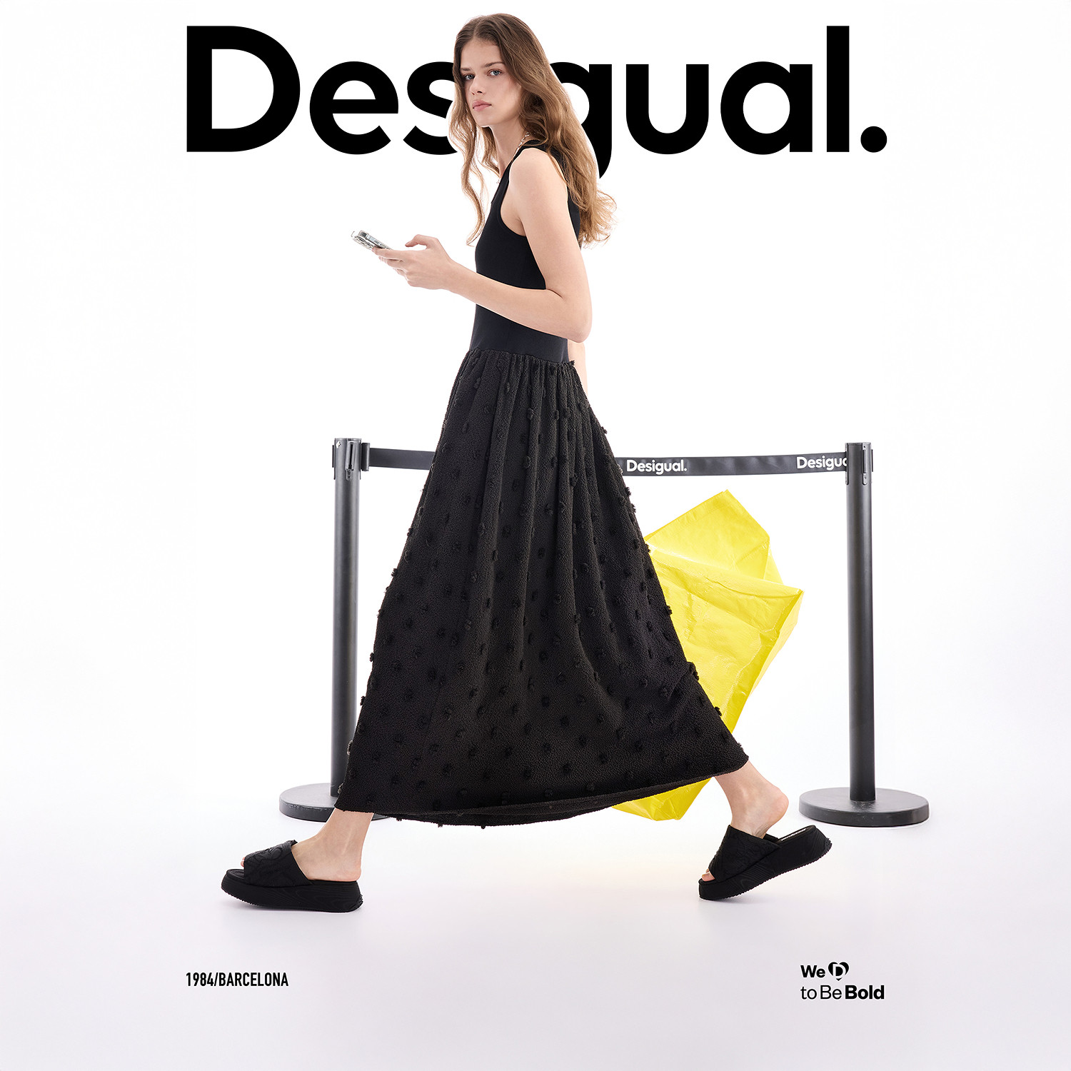 Desigual【明星同款】26春夏新品针织背心拼接长款无袖女式连衣裙