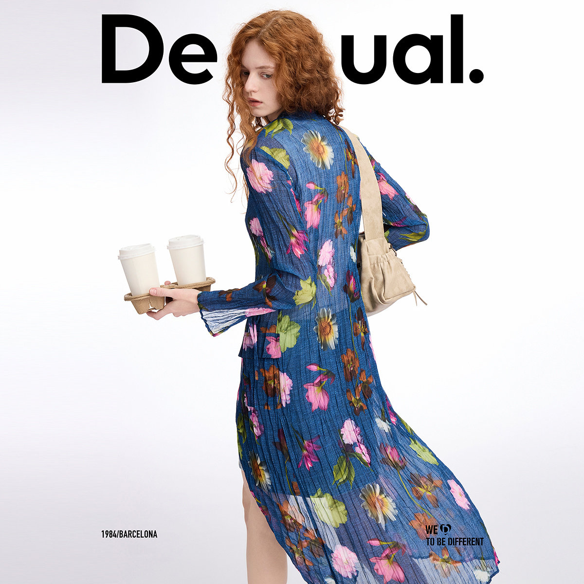 Desigual花卉印花压皱系带开衫长款女士外套罩衫