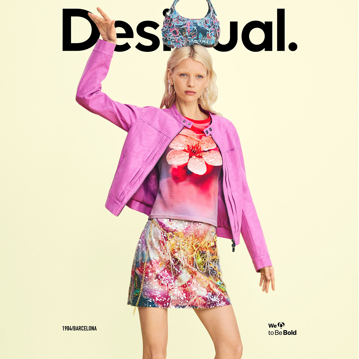 Desigual26春夏新品紫色解构分割叠褶设计长袖女式拉链PU夹克外套