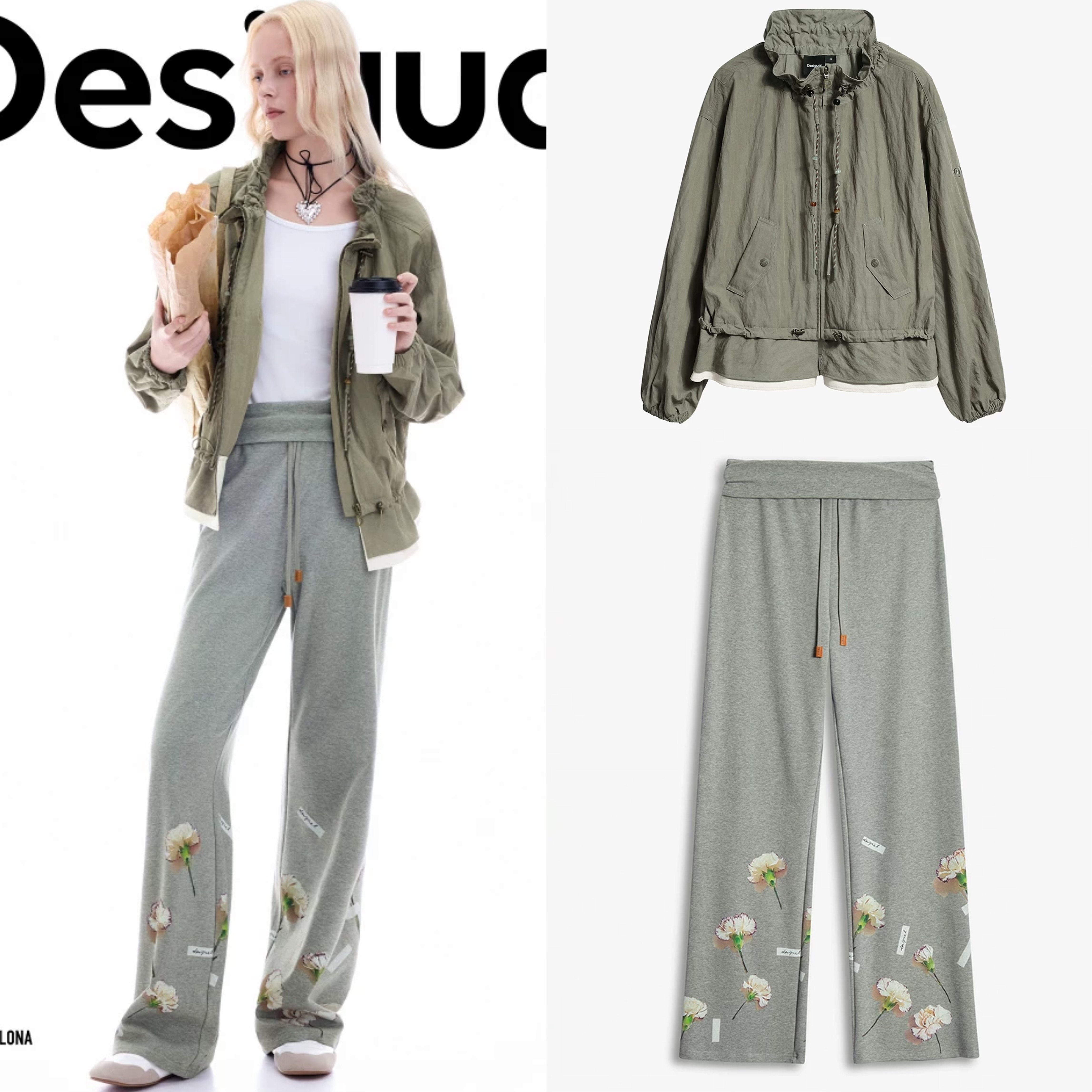 【超能小太阳】Desigual双层荷叶边下摆抽绳立领女式外套图片
