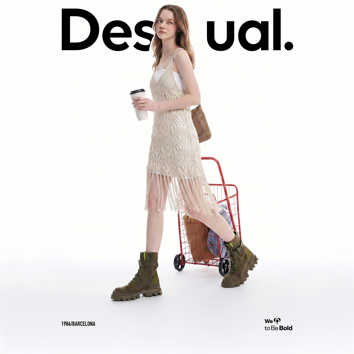 Desigual26春夏新品钩针镂空流苏吊带连衣裙