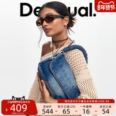 Desigual牛仔渐变水洗LOGO休闲中蓝丹宁手提包单肩包
