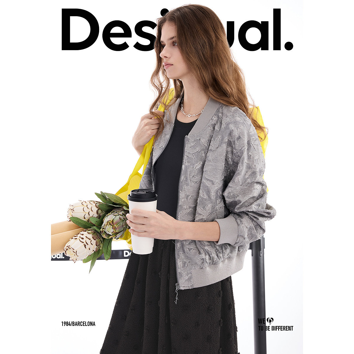 Desigual26春夏新品宽松提花棒球领长袖女式外套