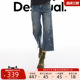 Desigual26春夏新品 银丝刺绣花卉设计直筒女士牛仔裤