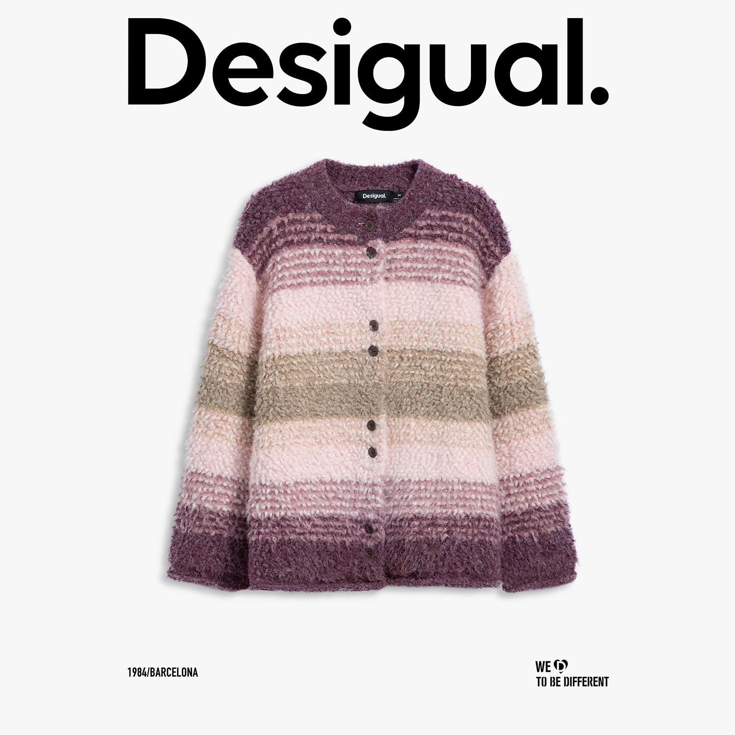 Desigual廓形圈圈纱彩色条纹针织衫开衫女士外套