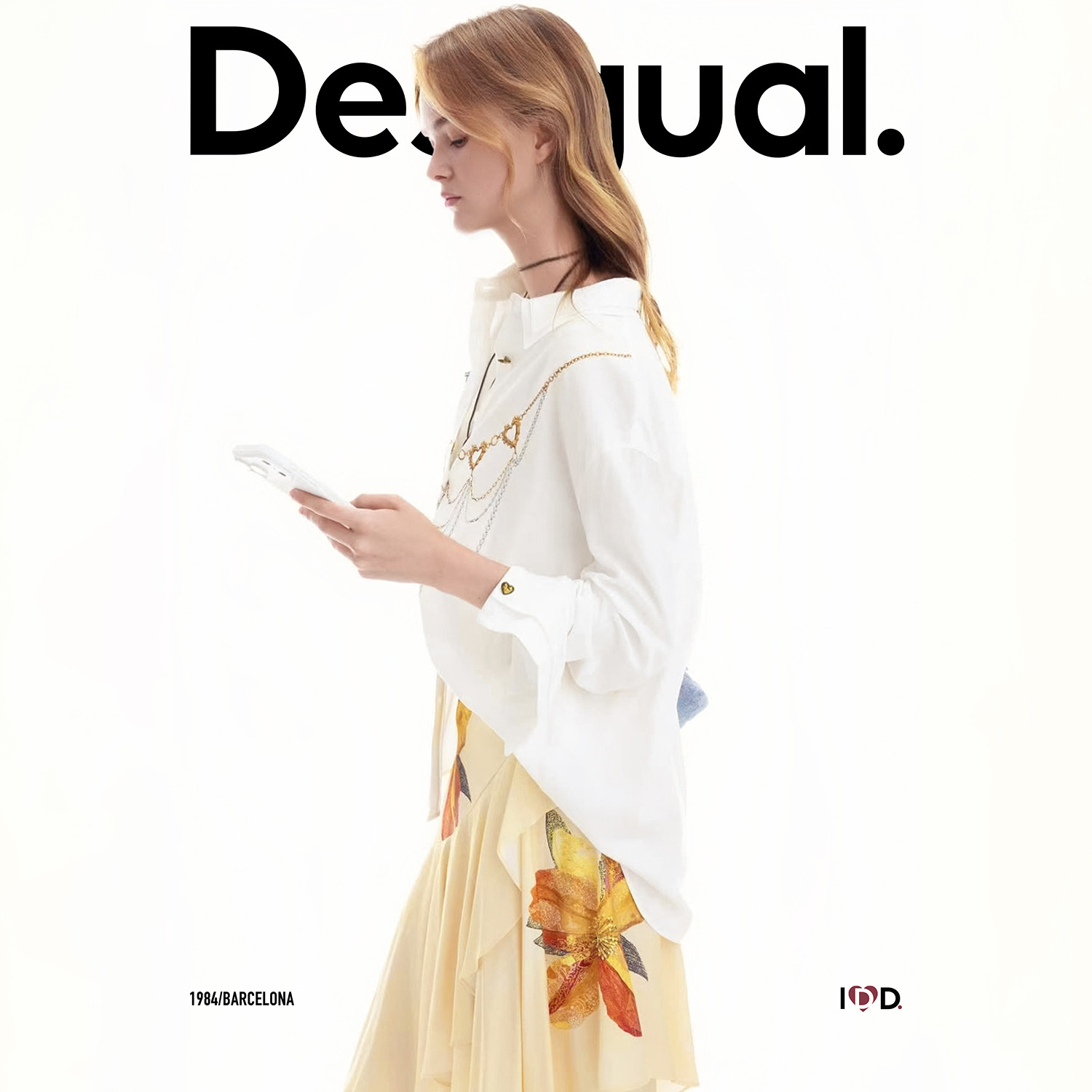 Desigual26秋冬新品logo流苏链条印花宽松白色女式衬衫