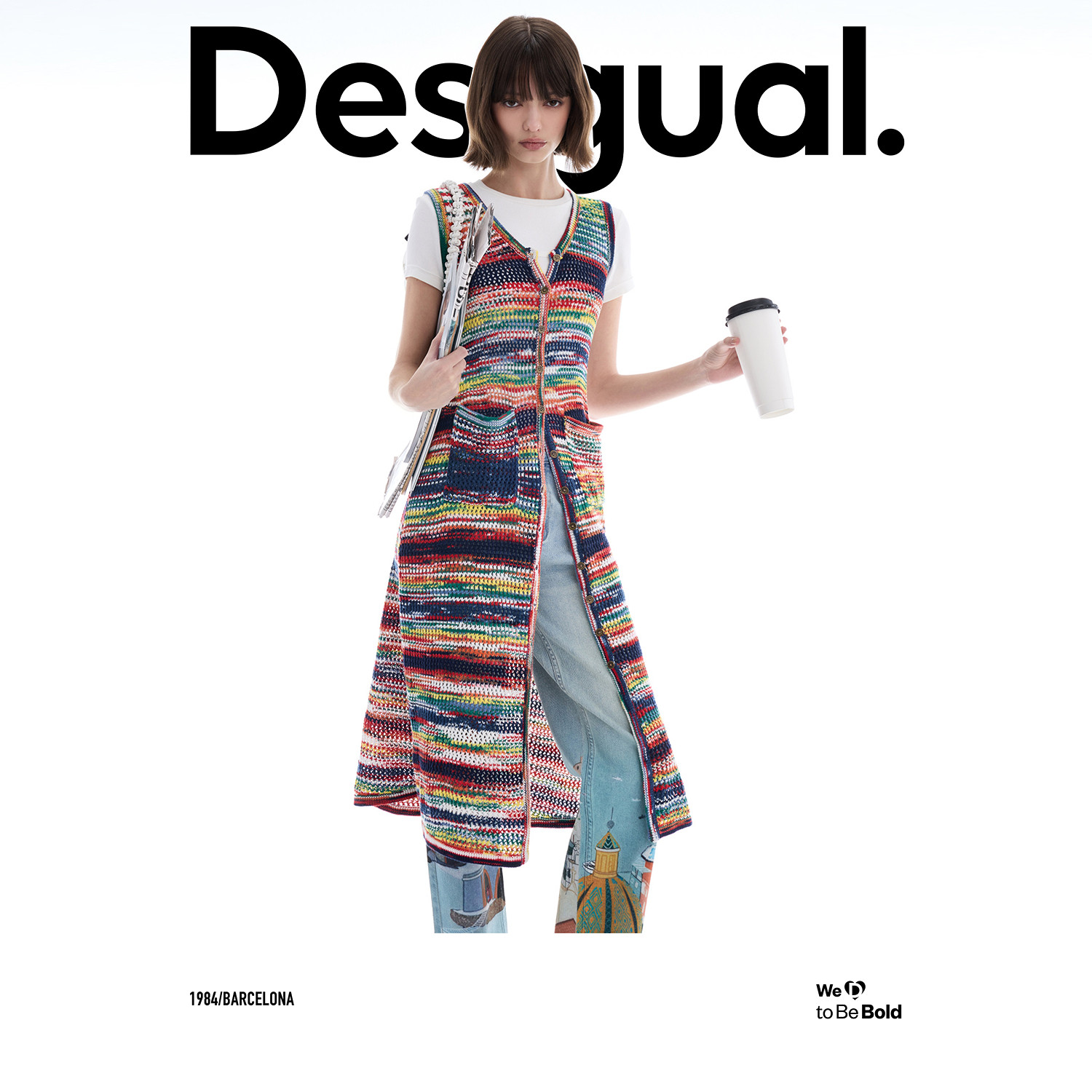 Desigual26春夏新品渐变段染纱镂空针织无袖连衣裙