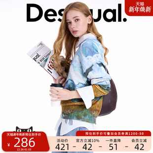 Desigual25秋冬新品 针织宽松梵高油画印花圆领女士针织衫