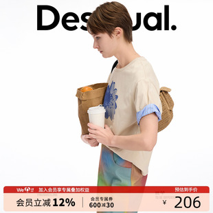 短袖 Desigual25春夏新款 寬松袖 邊拼接花卉印花夏季 女士T恤