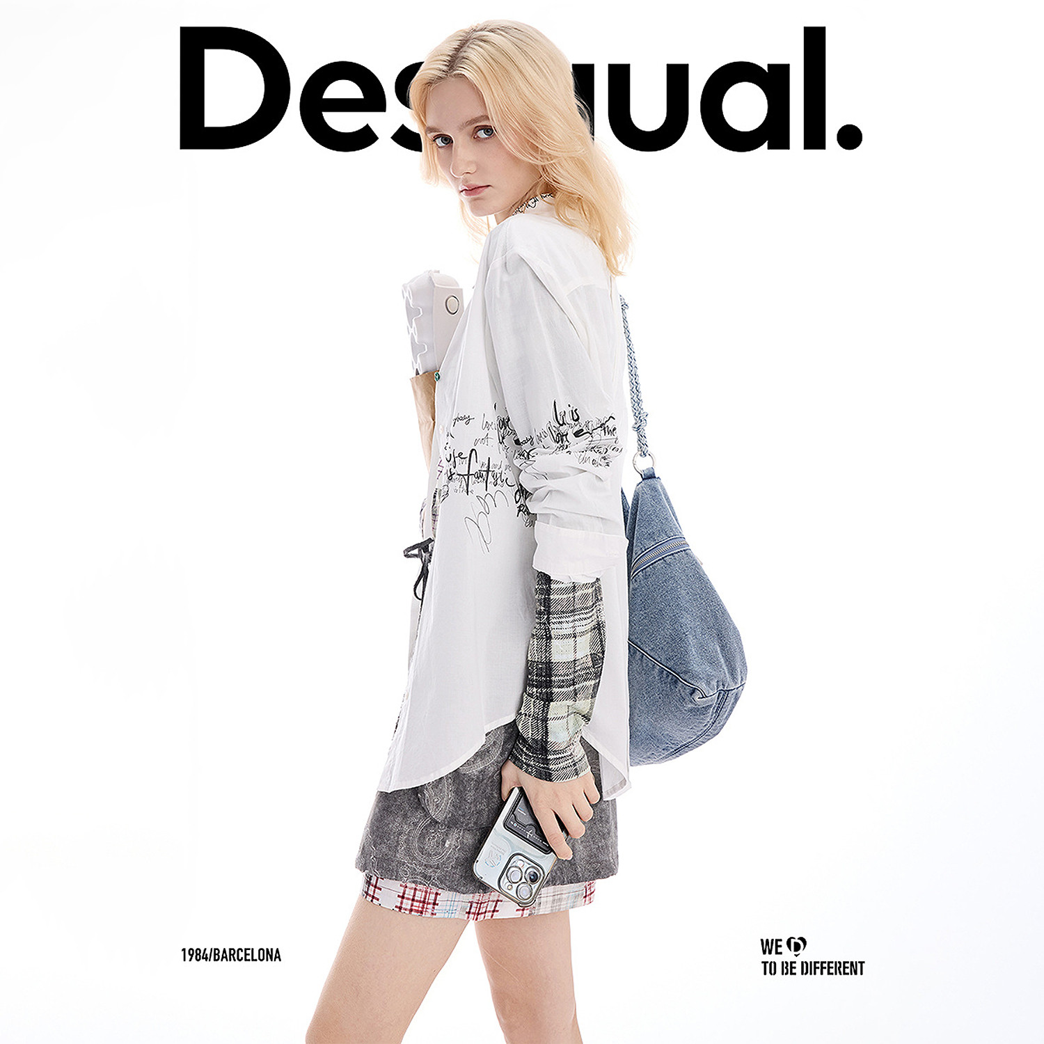 Desigual26春夏新品手绘字母印花装饰纽扣白色女式衬衫