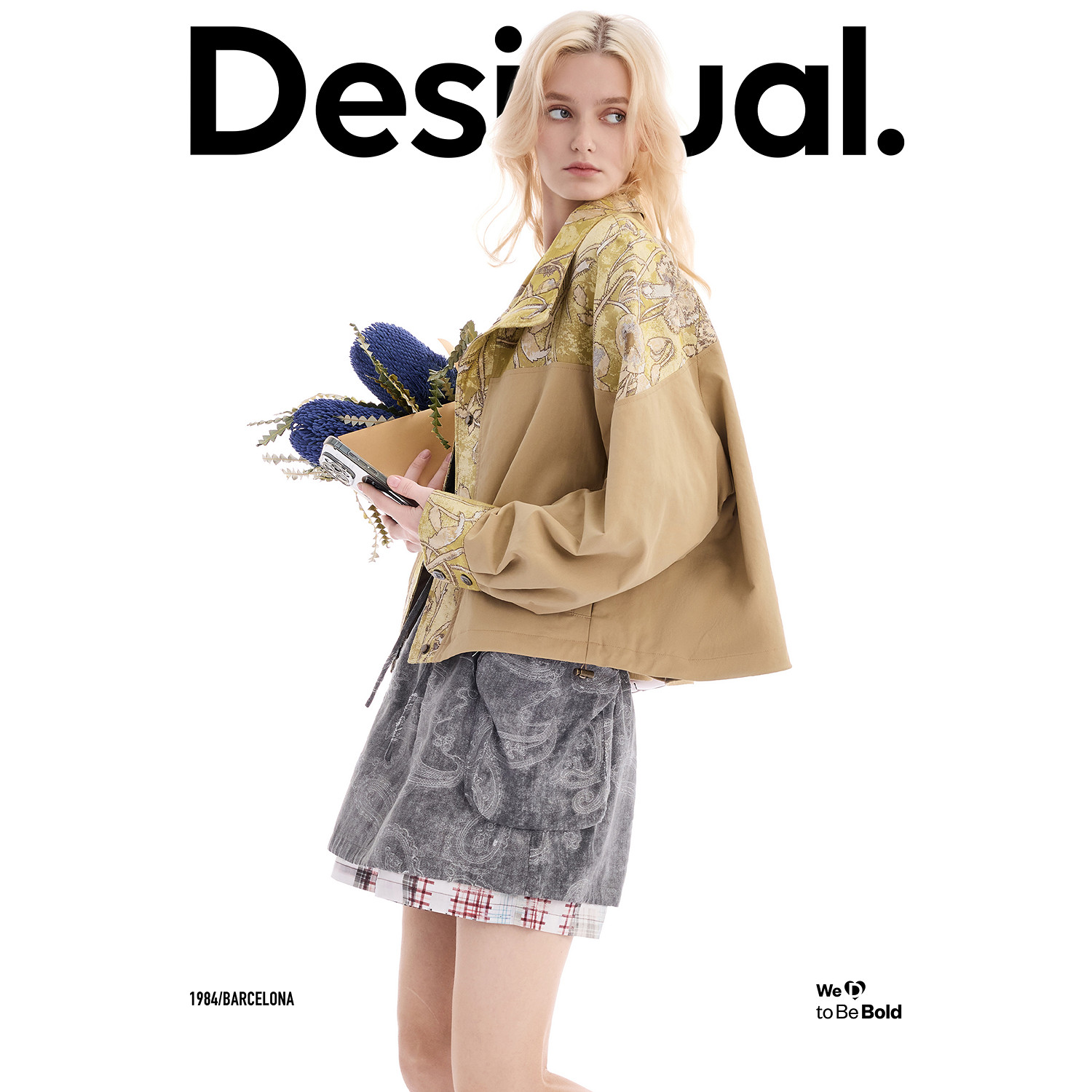 Desigual26春夏新品宽松提花拼接翻领夹克女式外套