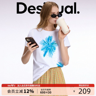 短袖 Desigual宽松印花圆领白色女士T恤夏季 女简约休闲