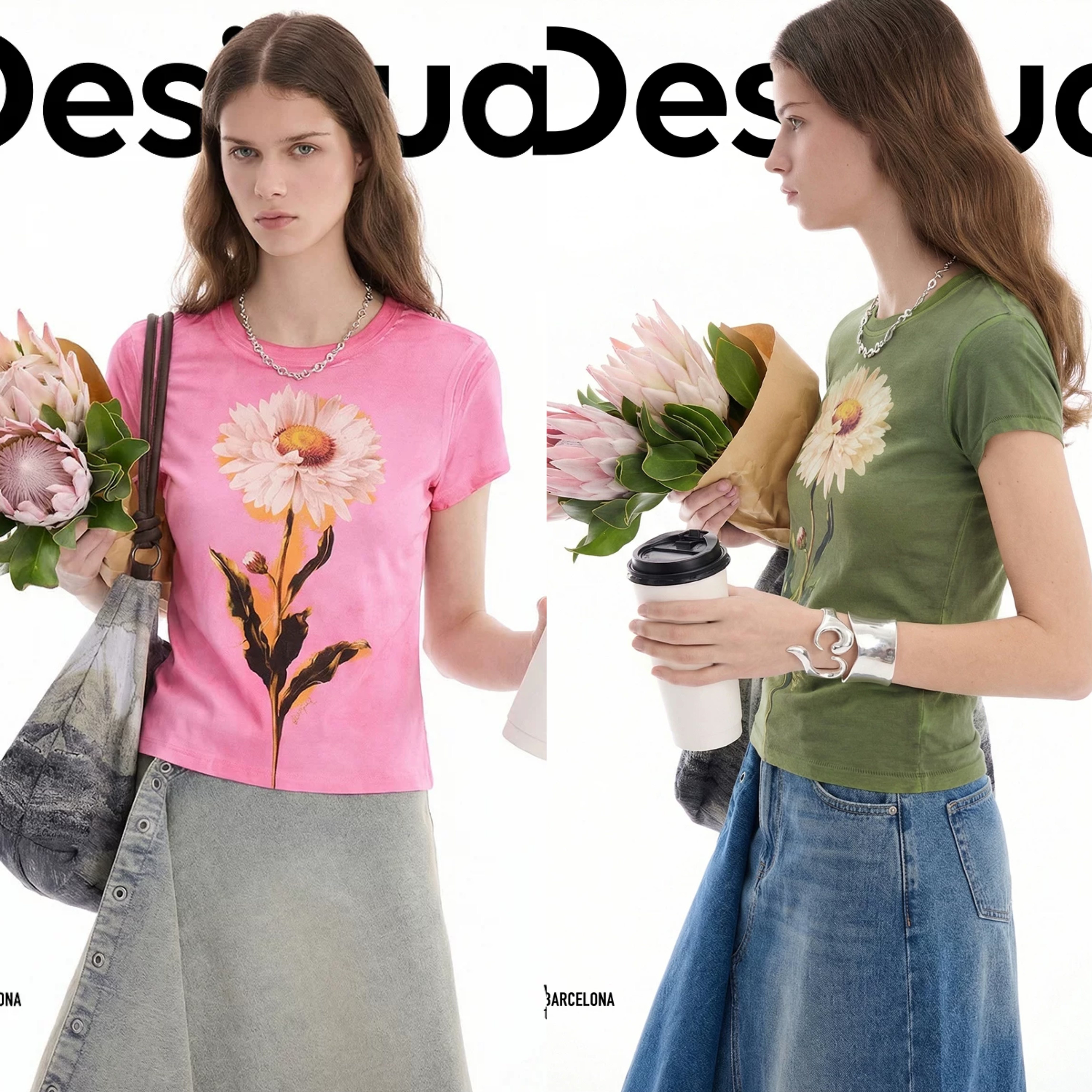 Desigual26春夏手绘雏菊印花斑驳染色设计女式T恤