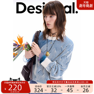 针织衫 Desigual 双色绞花圆领落肩宽松女式 25秋冬新品 博主同款