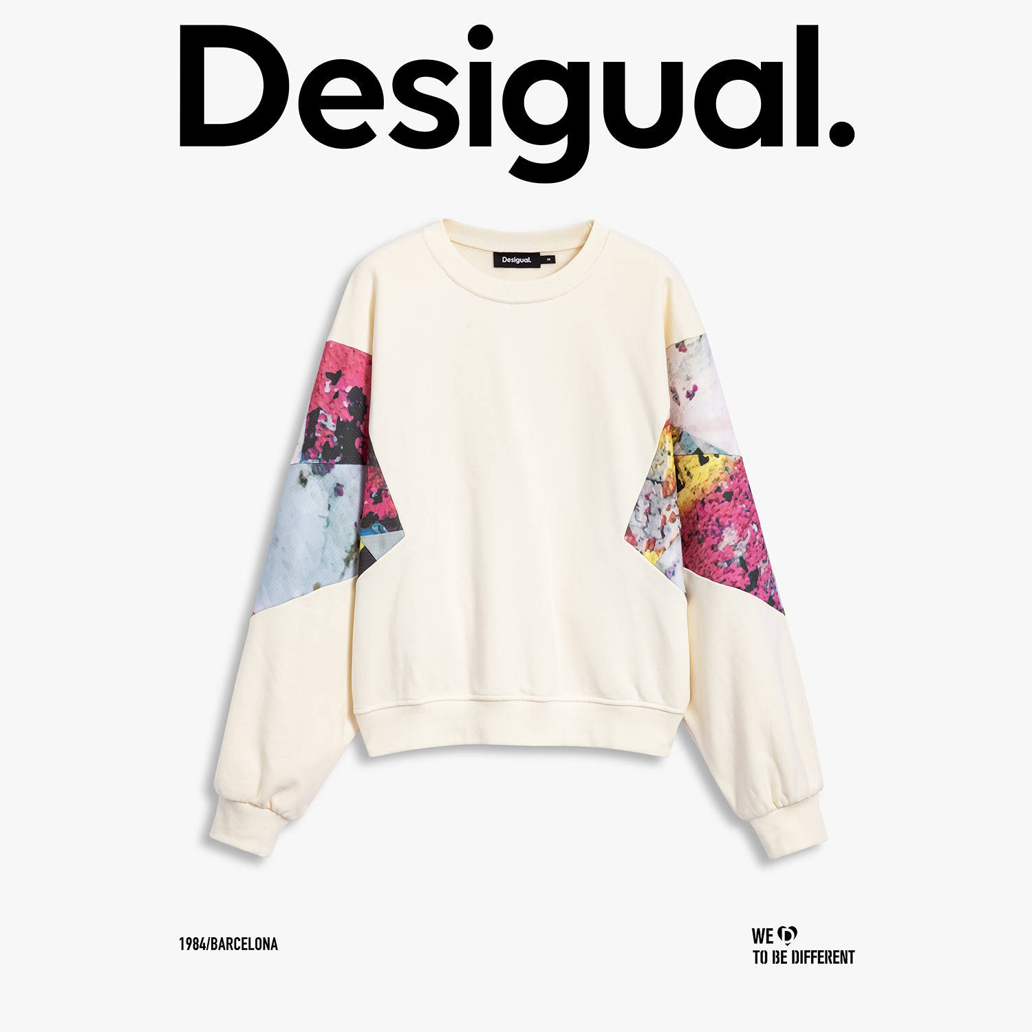 Desigual廓形涂鸦印花拼接圆领女士卫衣
