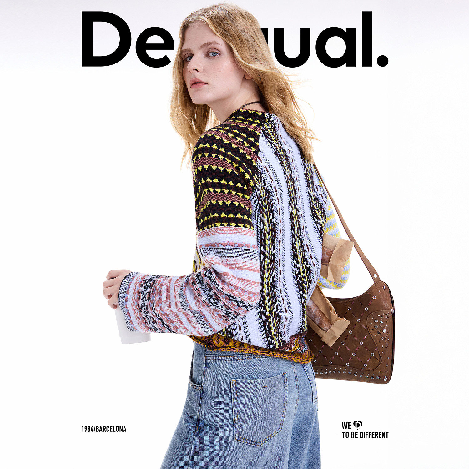 Desigual撞色彩色条纹拼接女士针织衫
