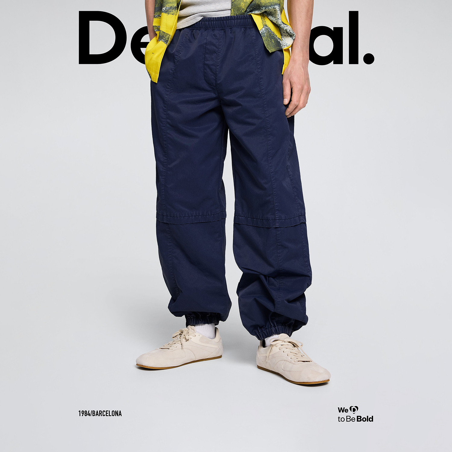 Desigual26秋冬新品藏蓝色做旧洗水松紧腰束脚男式工装运动休闲裤