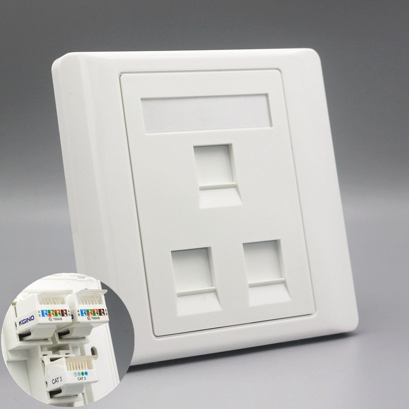 86型三口电脑电话插座双口网络带单口电话面板网线语音宽带线插座