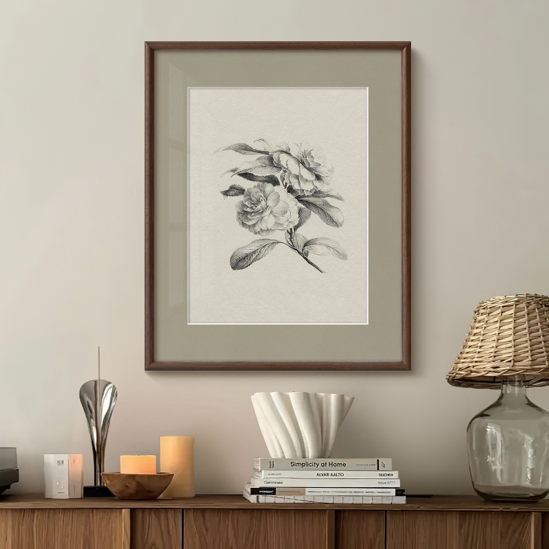 古境花语》素描线稿花卉挂画法式中古风客餐厅卧室床头复古装饰画图片
