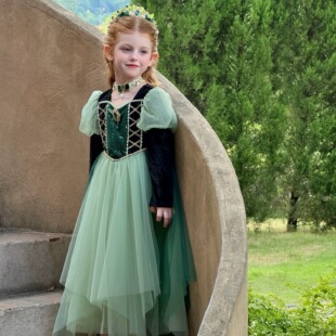 原创冰雪奇缘安娜公主网纱女童气质长袖连衣裙儿童小女孩生日礼服